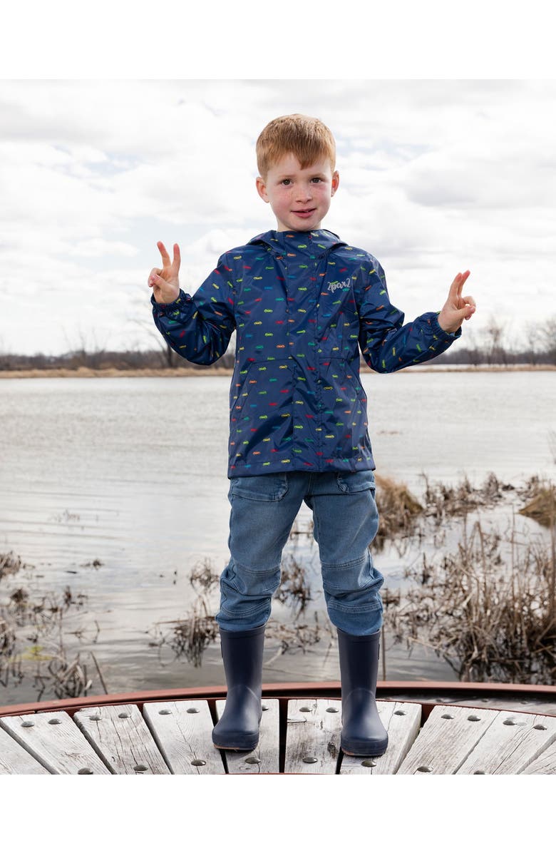 Deux par Deux Packable Car Windbreaker in Polyester, Alternate, color, Blue Printed Cars