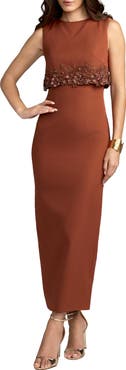 Mac Duggal Sleeveless Embellished Cape Sheath Midi Dress