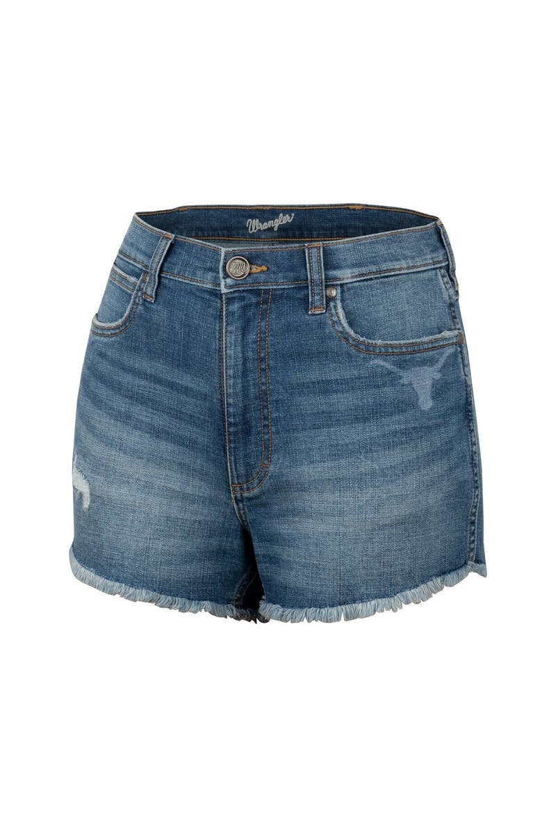 Women's Colosseum x Wrangler Blue Texas Longhorns Retro High Rise Cut-Off Shorts, Alternate, color, Blue