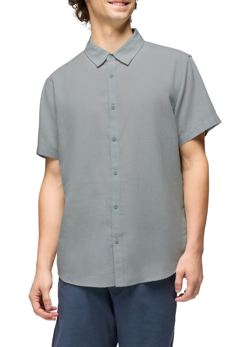 Lindores Hemp Blend Short Sleeve Button-Up Shirt, Main, color, SALTWATER