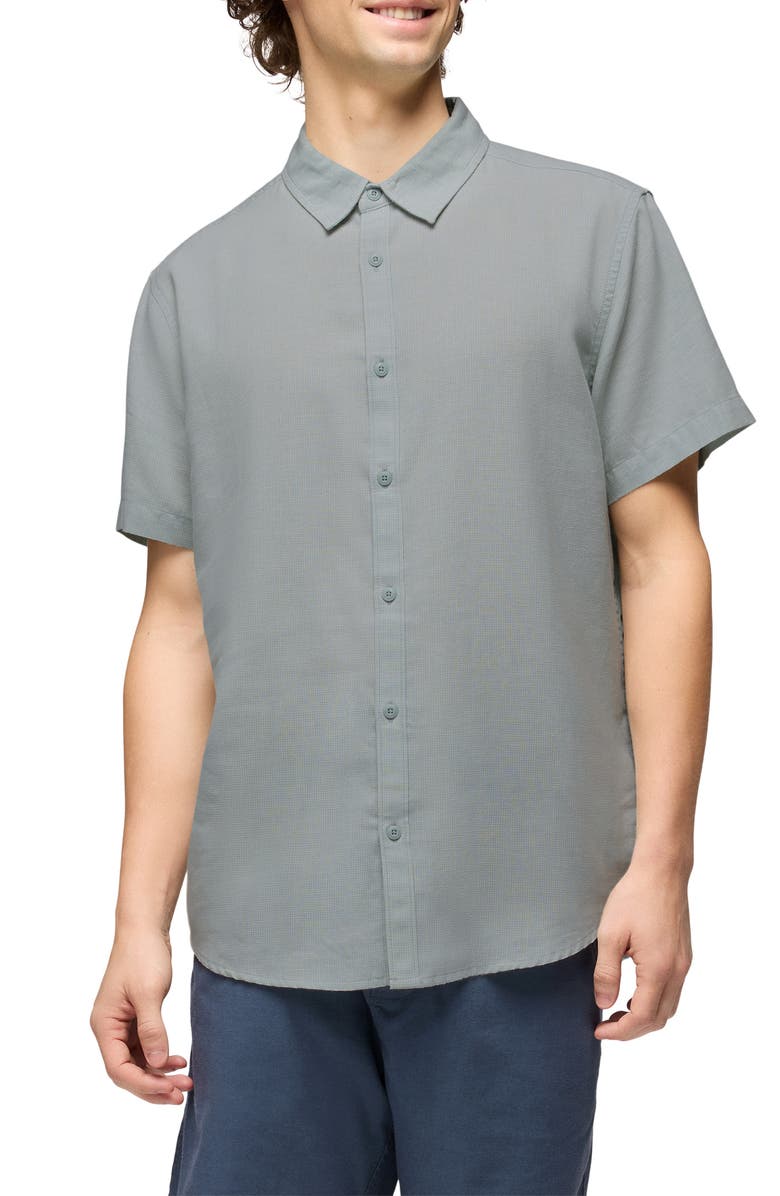 prAna Lindores Hemp Blend Short Sleeve Button-Up Shirt, Main, color, Saltwater