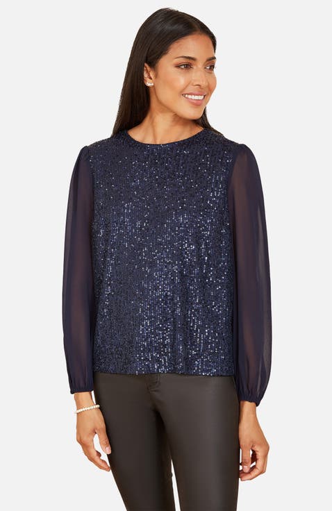 Sheer Sleeve Sequin Top