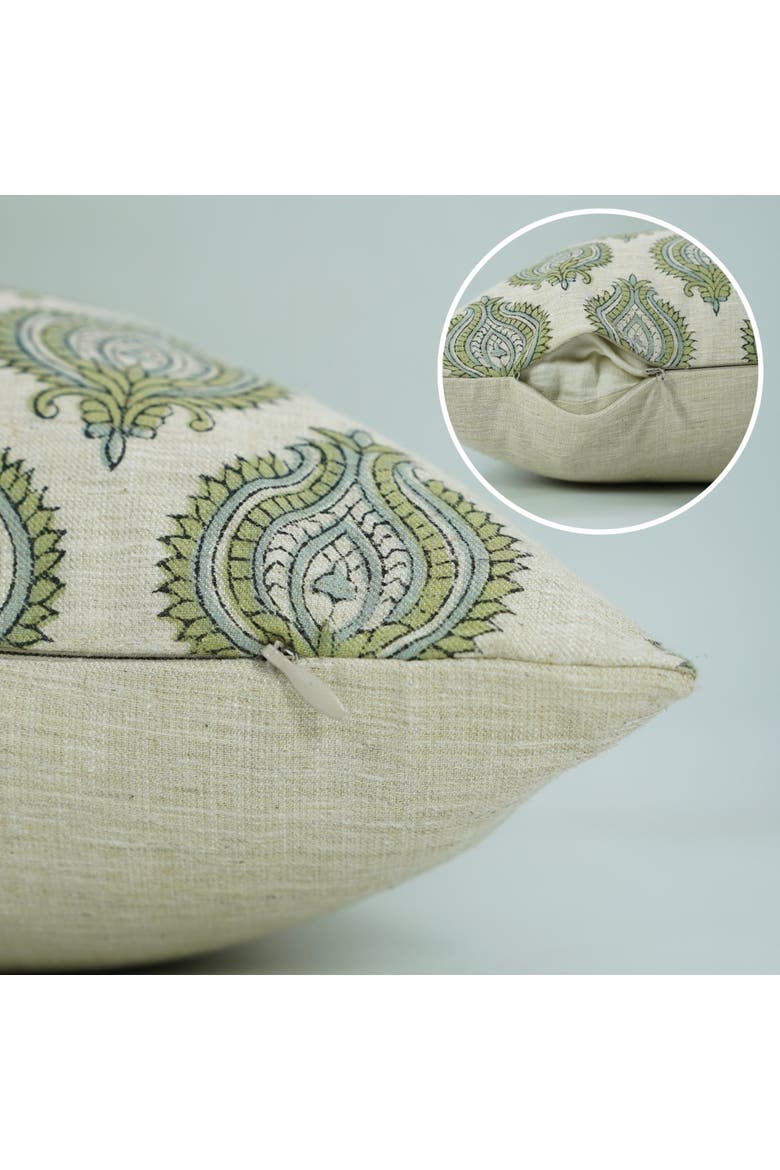 Uday Hand Block Printed Linen Blend Pillow Cover, Alternate, color, Green