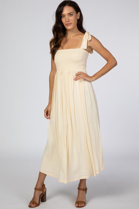 Smocked Tie Strap Midi Dress