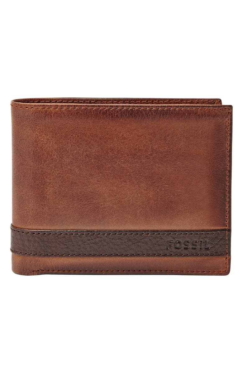 Fossil 'Quinn' Leather Wallet with ID Case, Main, color,