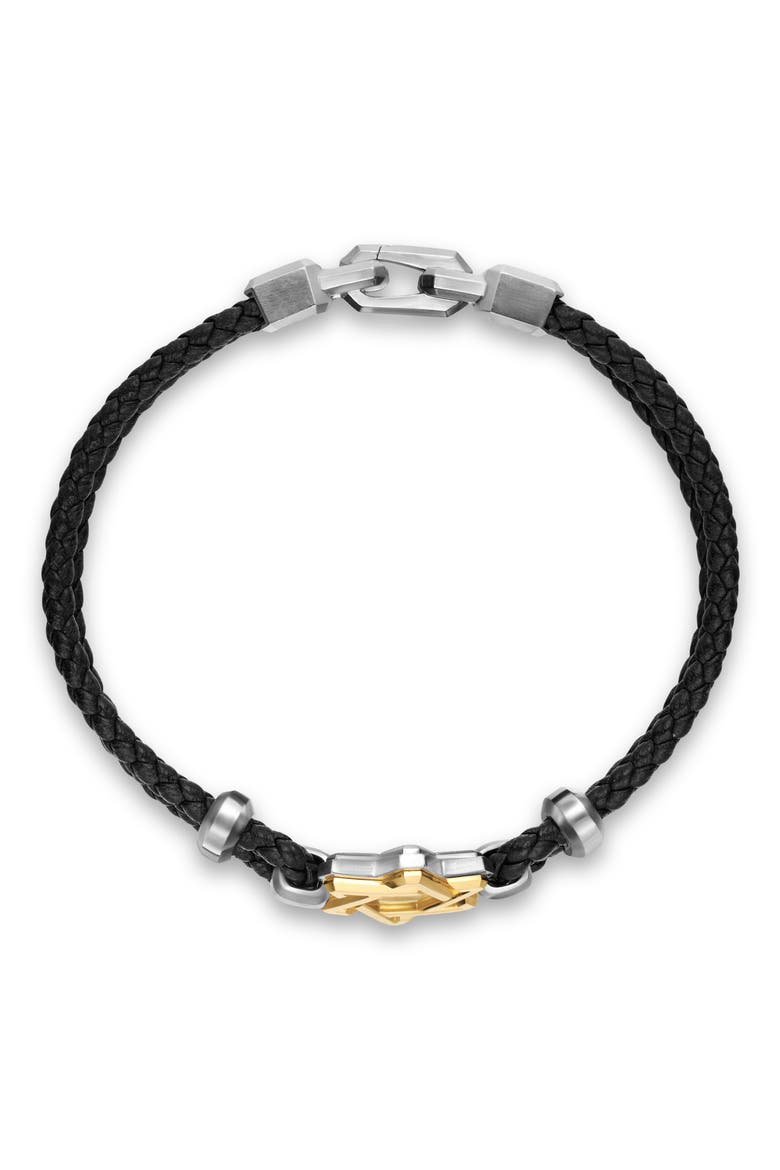 Streamline Star of David Bracelet in Black Leather with Sterling Silver & 14K Yellow Gold, 18mm, Alternate, color, SILVER