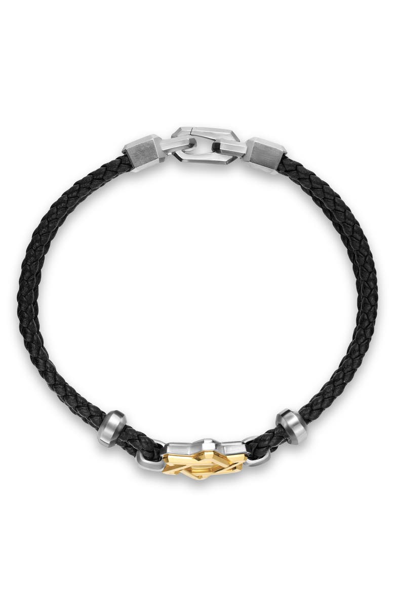 David Yurman Streamline Star of David Bracelet in Black Leather with Sterling Silver & 14K Yellow Gold, 18mm, Alternate, color, Silver