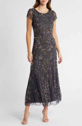 PISARRO NIGHTS New Embellished Floral Sequin Beaded Mesh Dress size hotsell 2