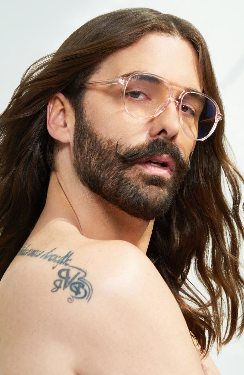 DIFF x Jonathan Van Ness Tosca Aviator Blue Light Blocking Sunglasses, Alternate, color, Rose Crystal/ Clear