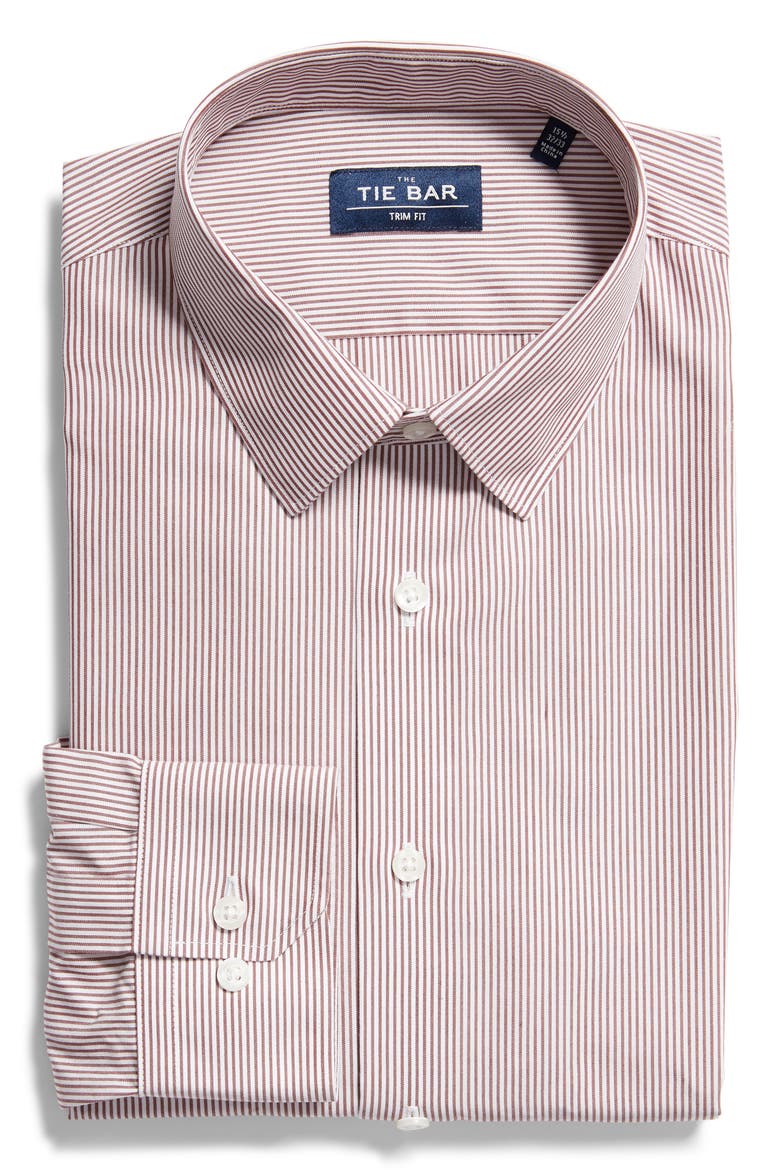 Trim Fit Stripe Dress Shirt, Alternate, color, BURGUNDY