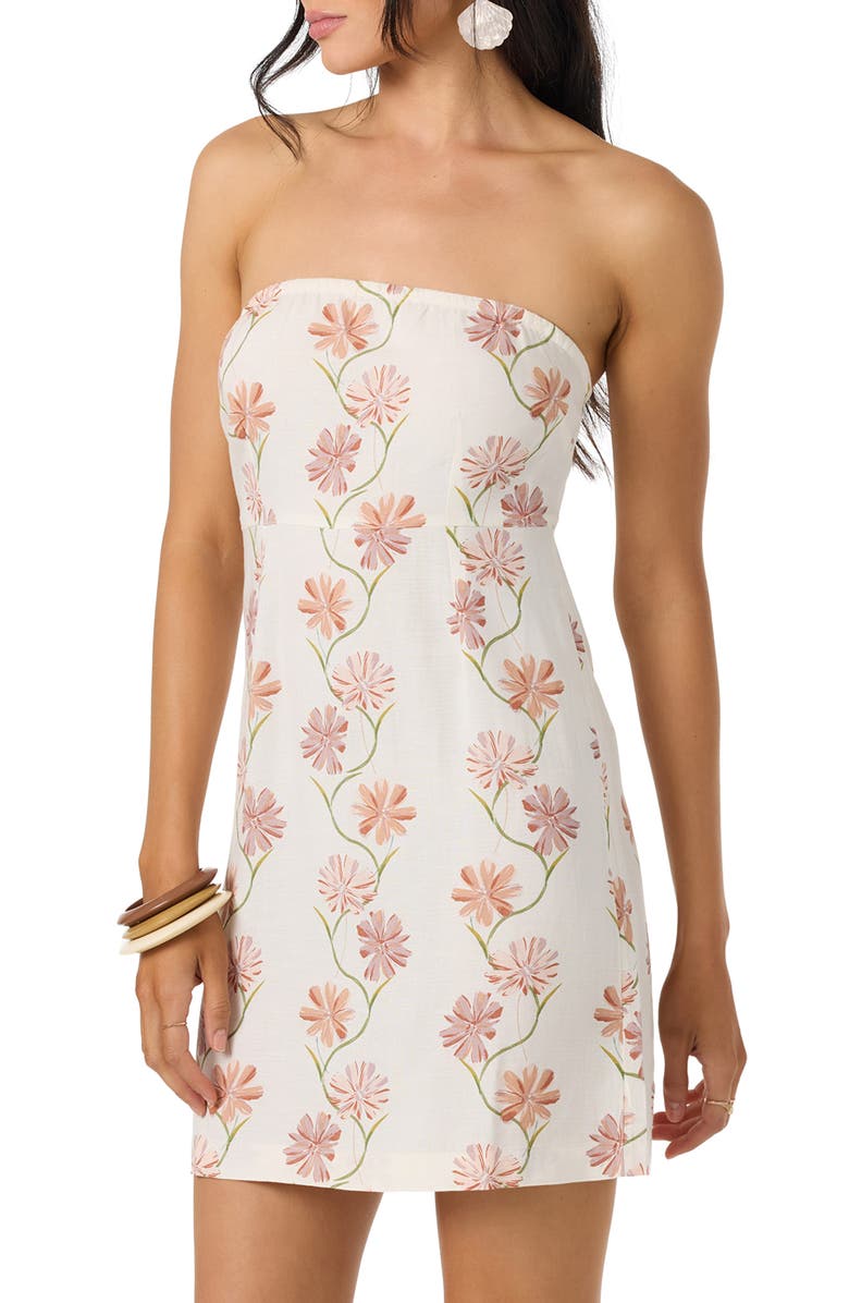 O'Neill Cassie Floral Strapless Minidress, Alternate, color, Tofu