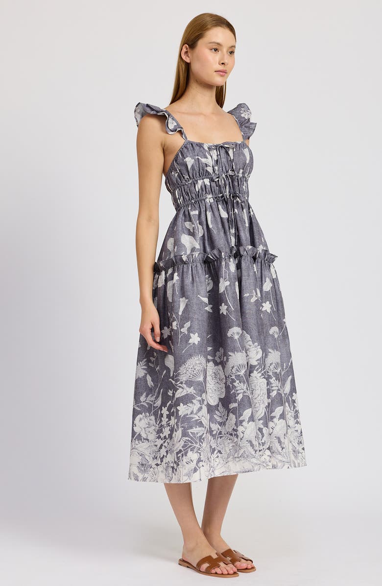 En Saison Sydney Floral Tiered Midi Sundress, Alternate, color, Washed Blue Ivory