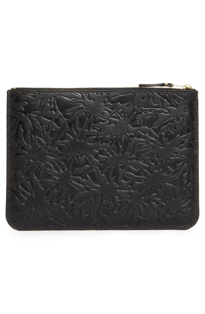 Comme des Garçons Wallets Large Forest Embossed Leather Zip Pouch, Alternate, color,