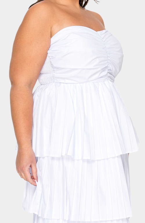L I V D Eleni Strapless Pleated Tiered Cocktail Dress In White