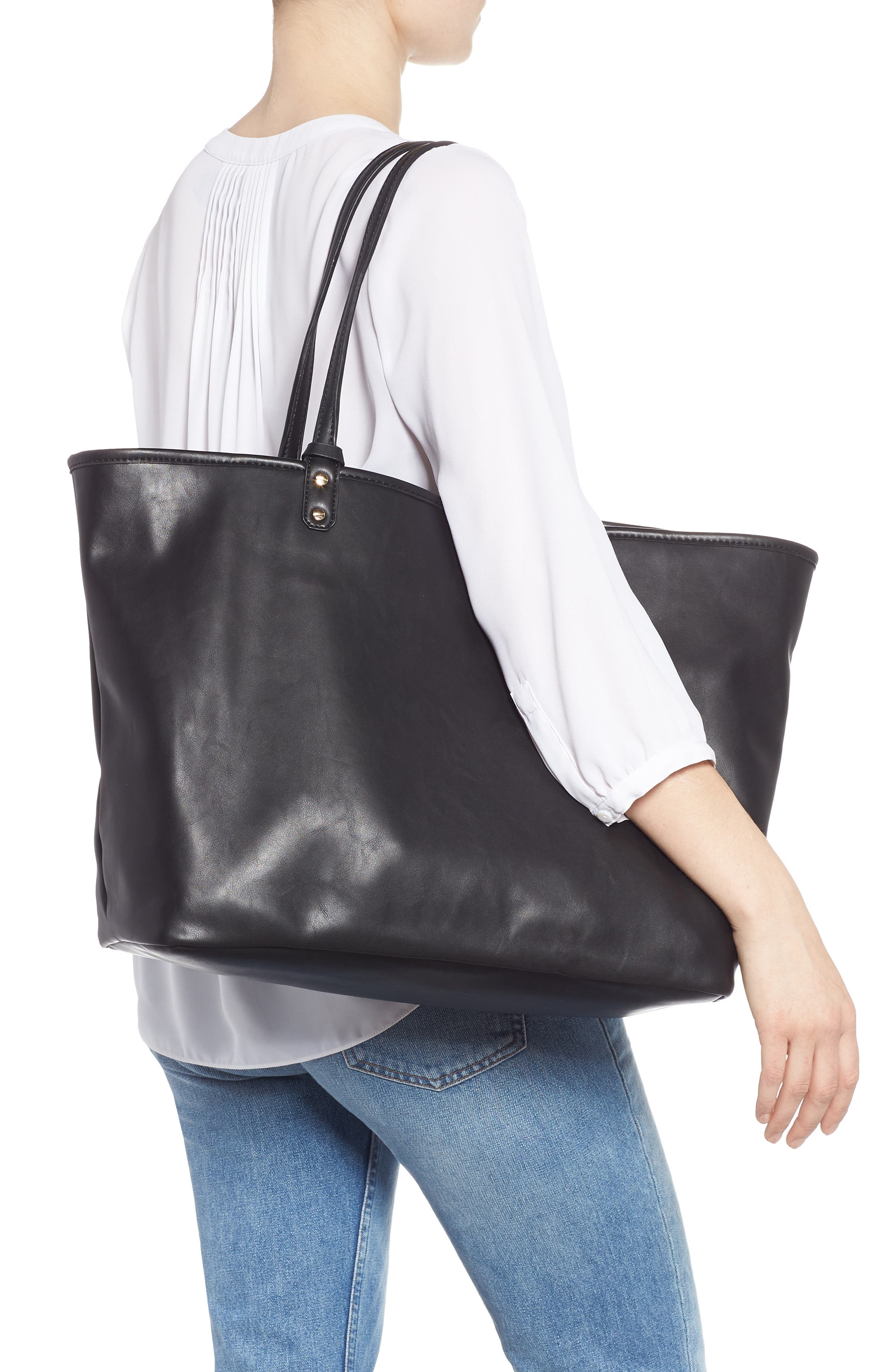 Mali + Lili Tina Leopard Print & Vegan Leather Reversible Tote, Alternate, color, 