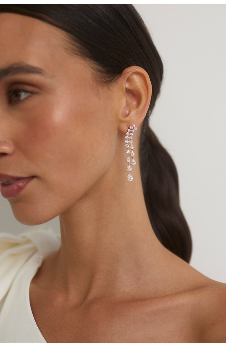 Nadri Willow CZ Double Drop Linear Post Climber Earrings, Alternate, color, Rhodium