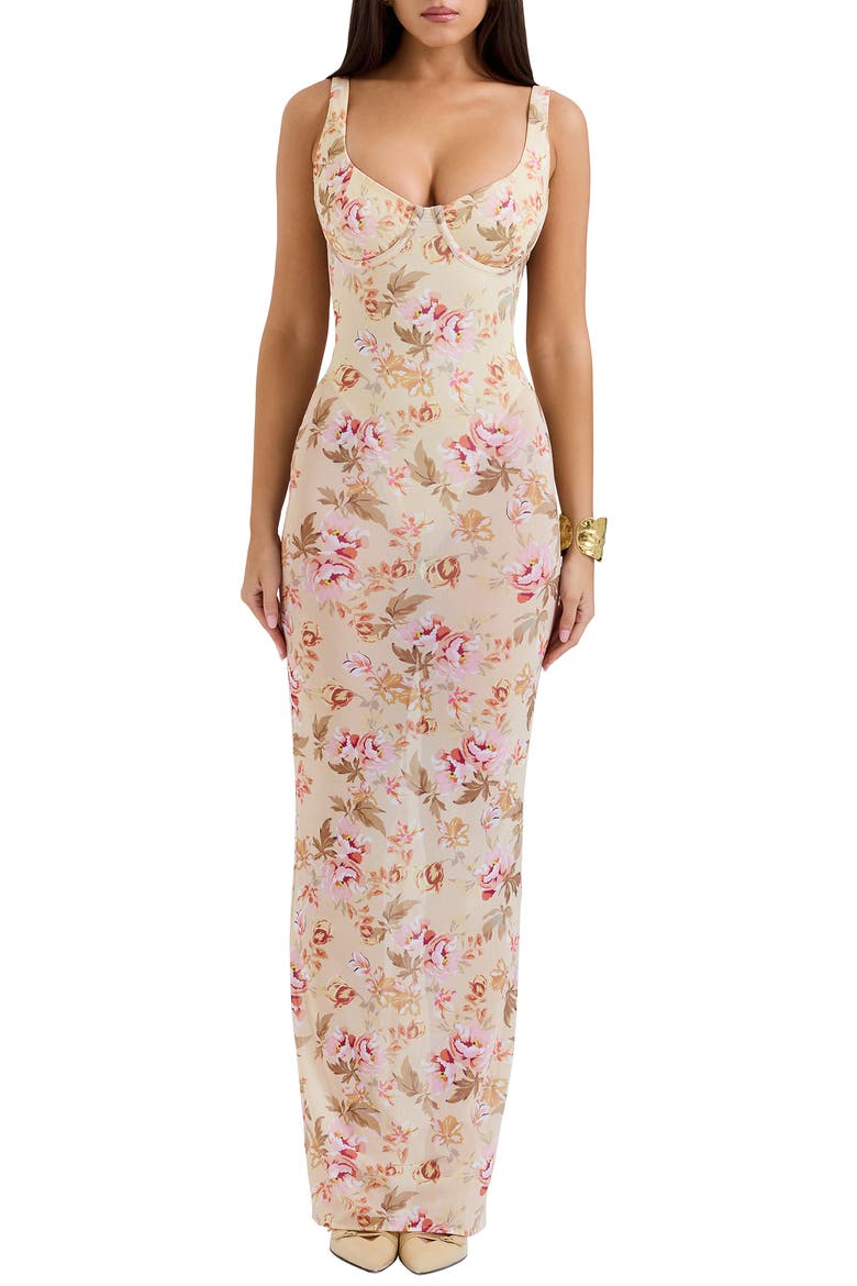 Robina Floral Bustier Bodice Gown, Main, color, SUN BLEACHED