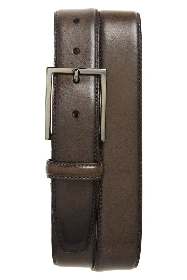 Marco Burnished Leather Belt, Main, color, DARK GREY