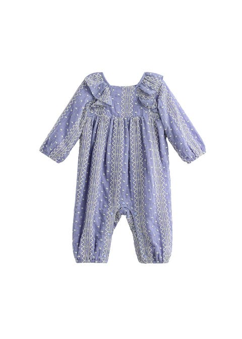 Lavender Lane Long Sleeve Print Ruffle Neck Bubble Romper