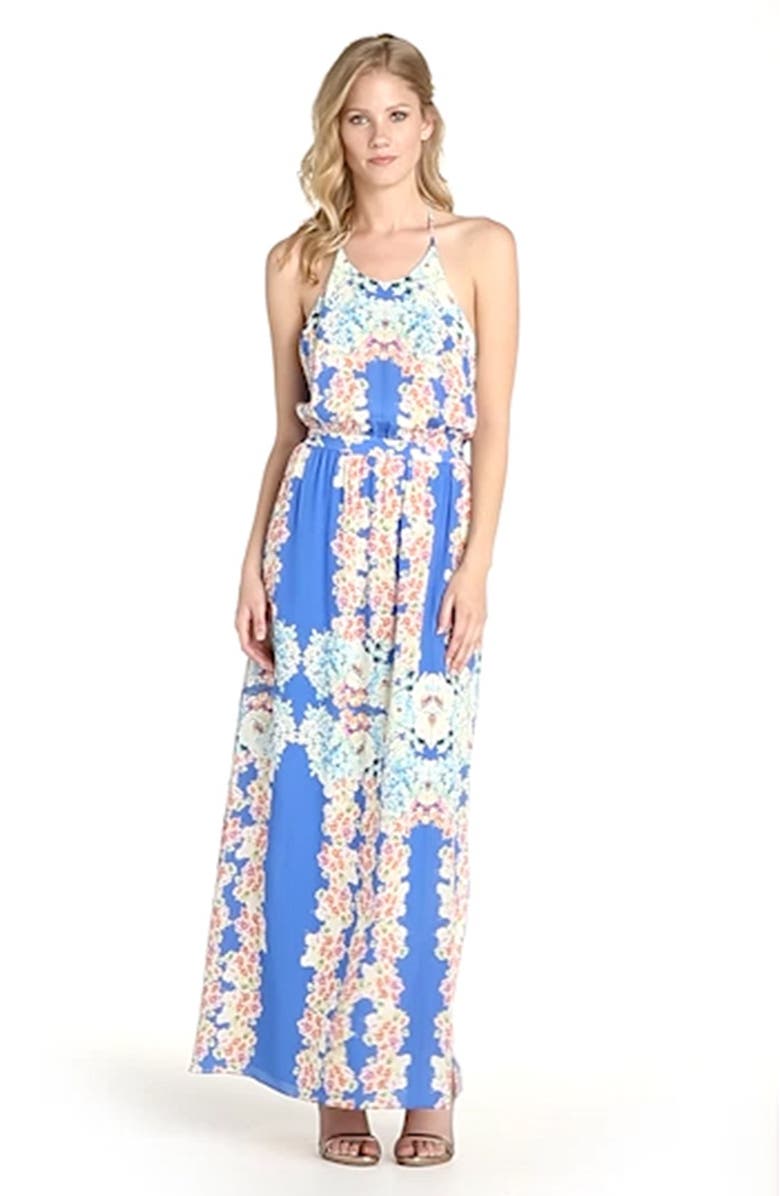 Charlie Jade Floral Print Racerback Silk Maxi Dress, Alternate, color,