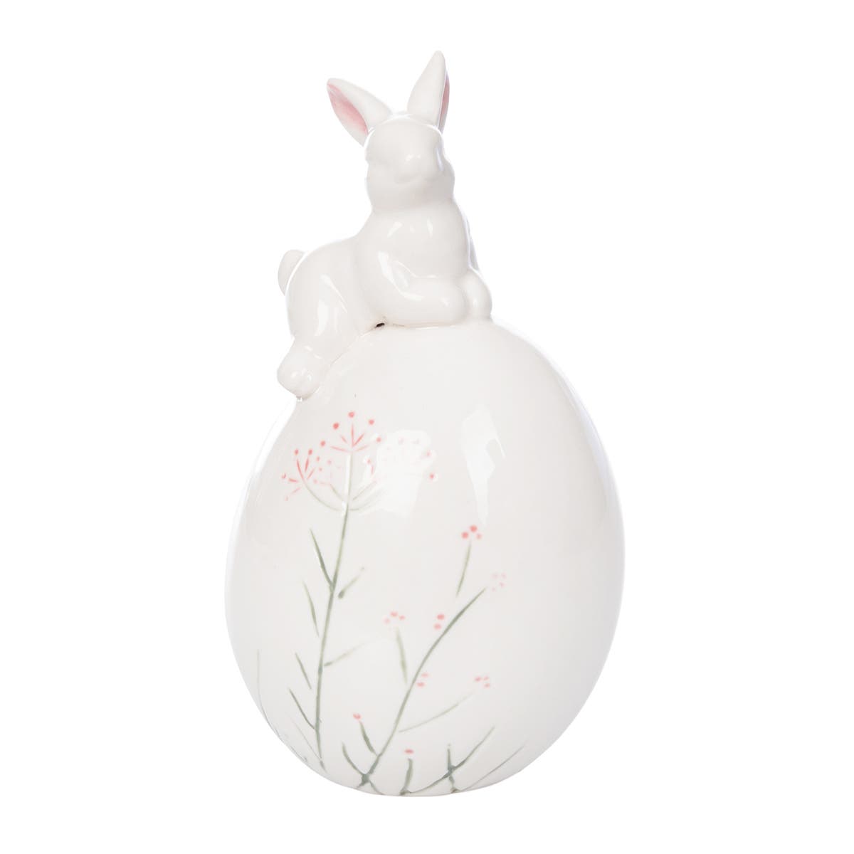 Gallerie Ii Botanical Bunny On Egg Figurine In White