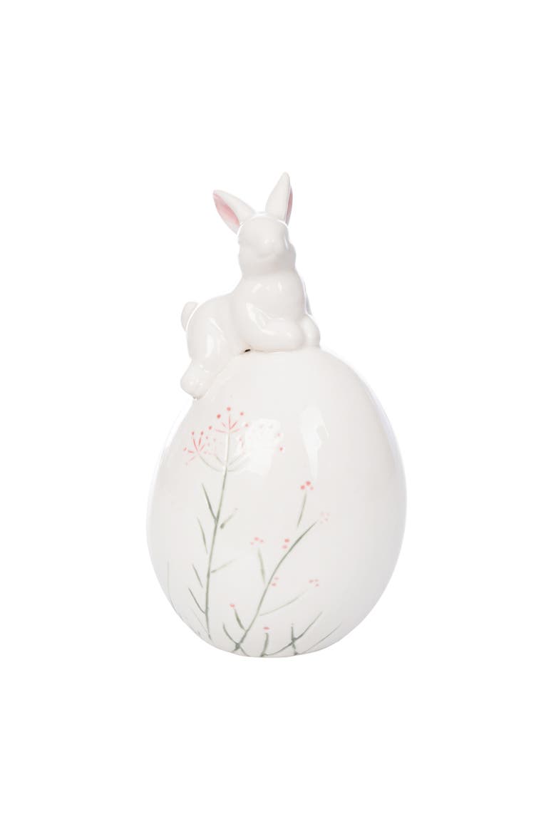 Botanical Bunny On Egg Figurine, Main, color, White