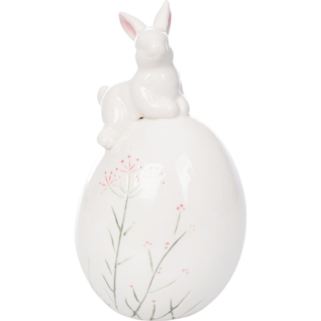 Gallerie Ii Botanical Bunny On Egg Figurine In White