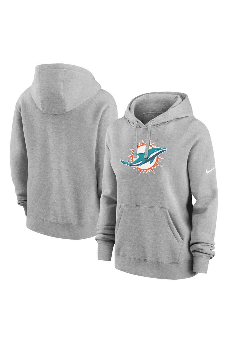 Women's Nike Heather Gray Miami Dolphins Club Fleece Pullover Hoodie, Main, color, Heather Gray