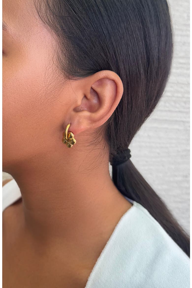 Tarnish Resistant Flower Drop Huggie Hoop Earrings, Alternate, color, GOLD