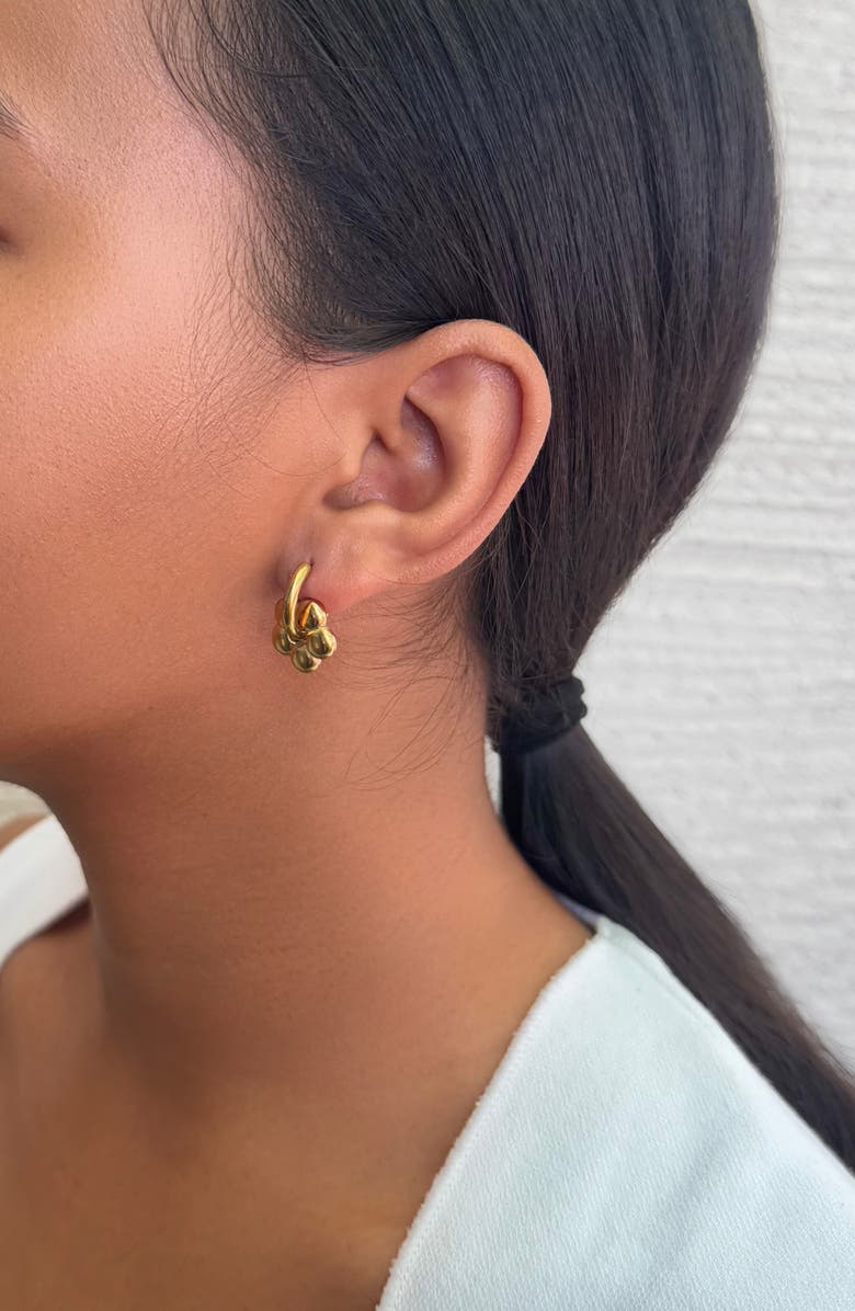 Adornia Tarnish Resistant Flower Drop Huggie Hoop Earrings, Alternate, color, Gold