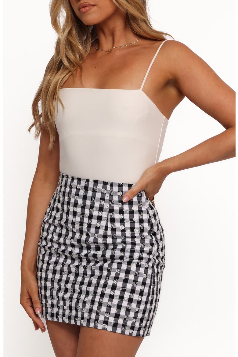 Clement Embroidered Check Miniskirt, Alternate, color, BLACK WHITE GINGHAM