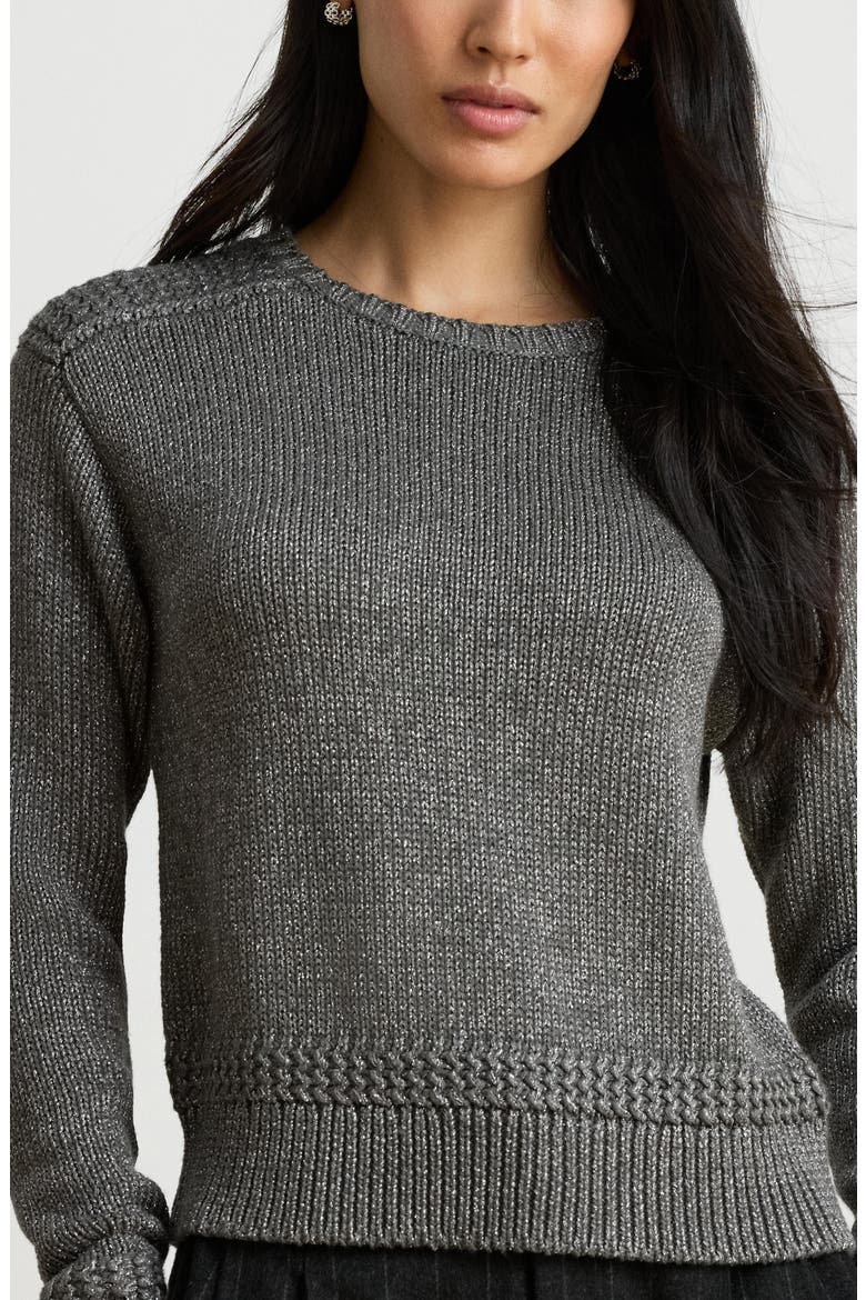 Metallic Cotton Blend Sweater, Alternate, color, PEWTER METAL GREY