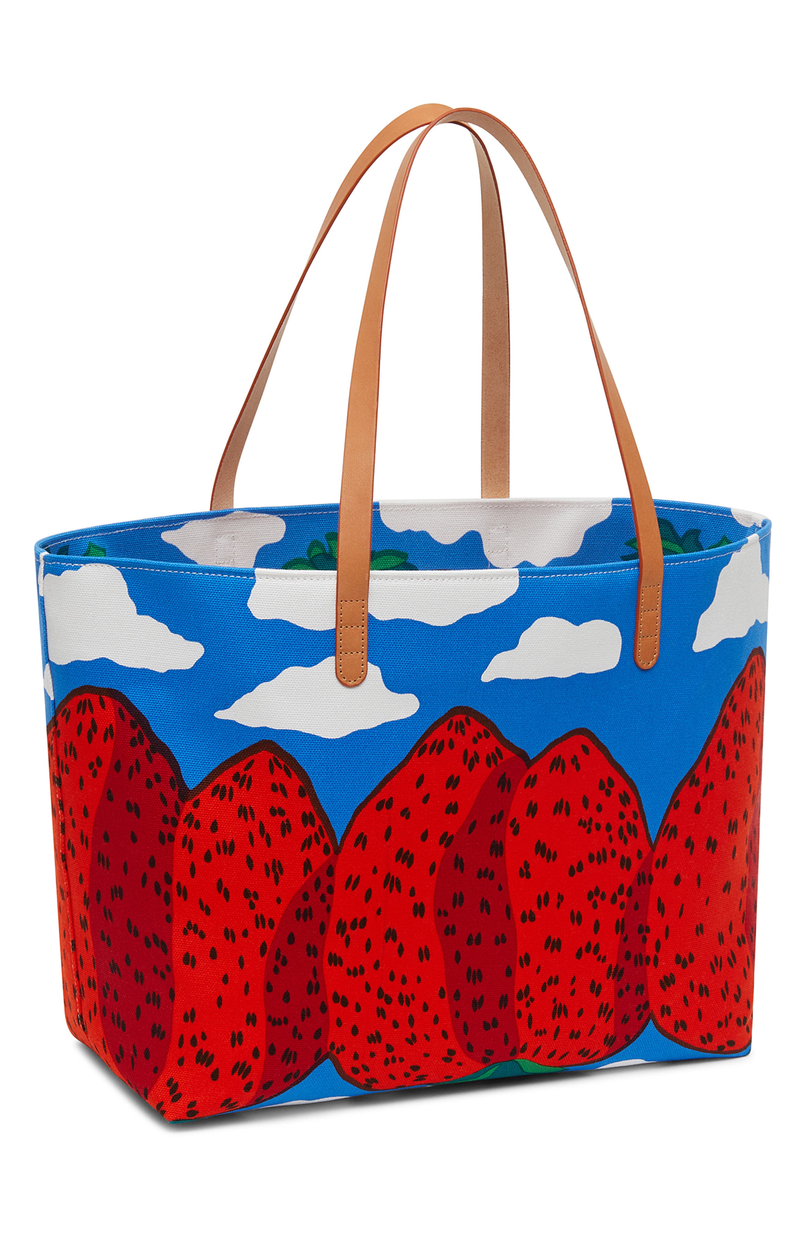 Mansur Gavriel x Marimekko Large Mansikkavuoret Print Canvas Tote, Alternate, color, 