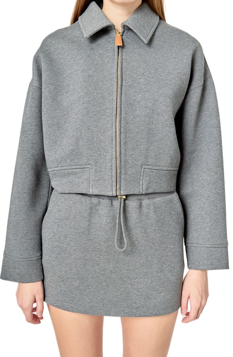 English Factory Crop Zip Cotton Jacket, Alternate, color, Charcoal