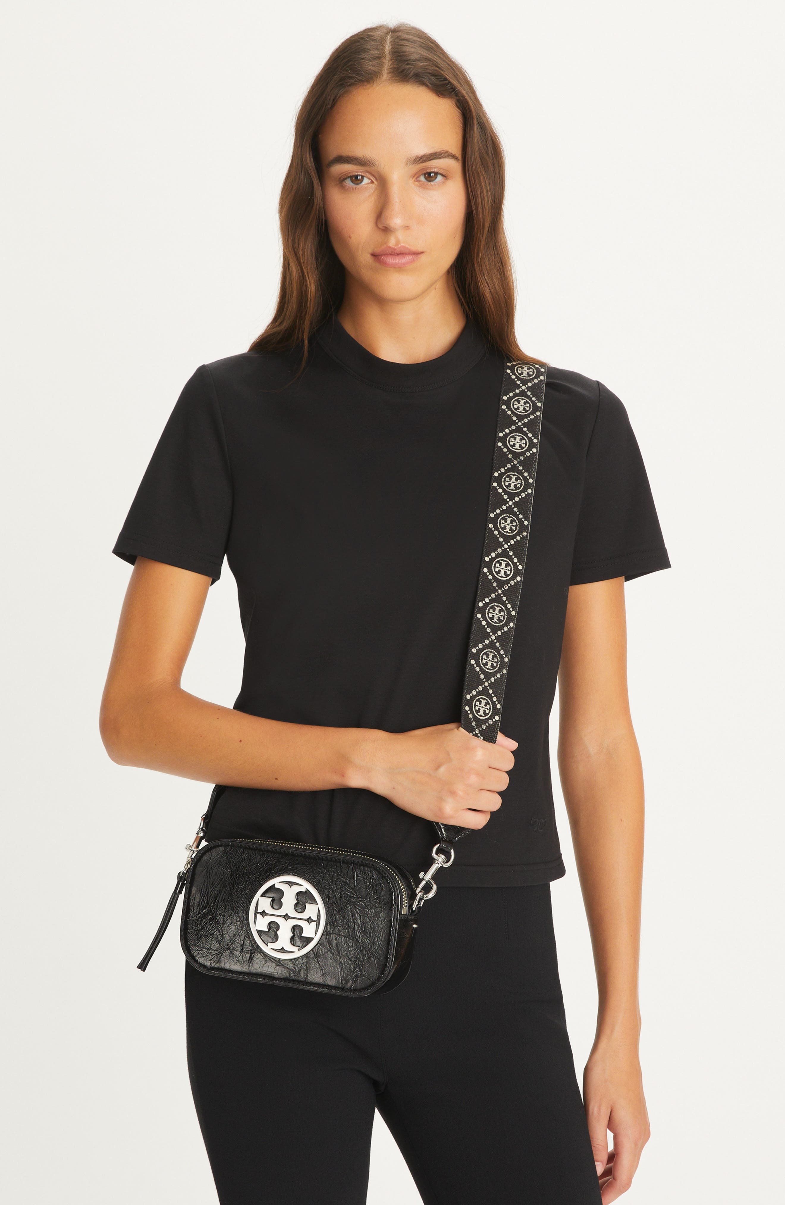 Tory Burch Mini Miller Crinkle Leather Crossbody Bag, Alternate, color, 