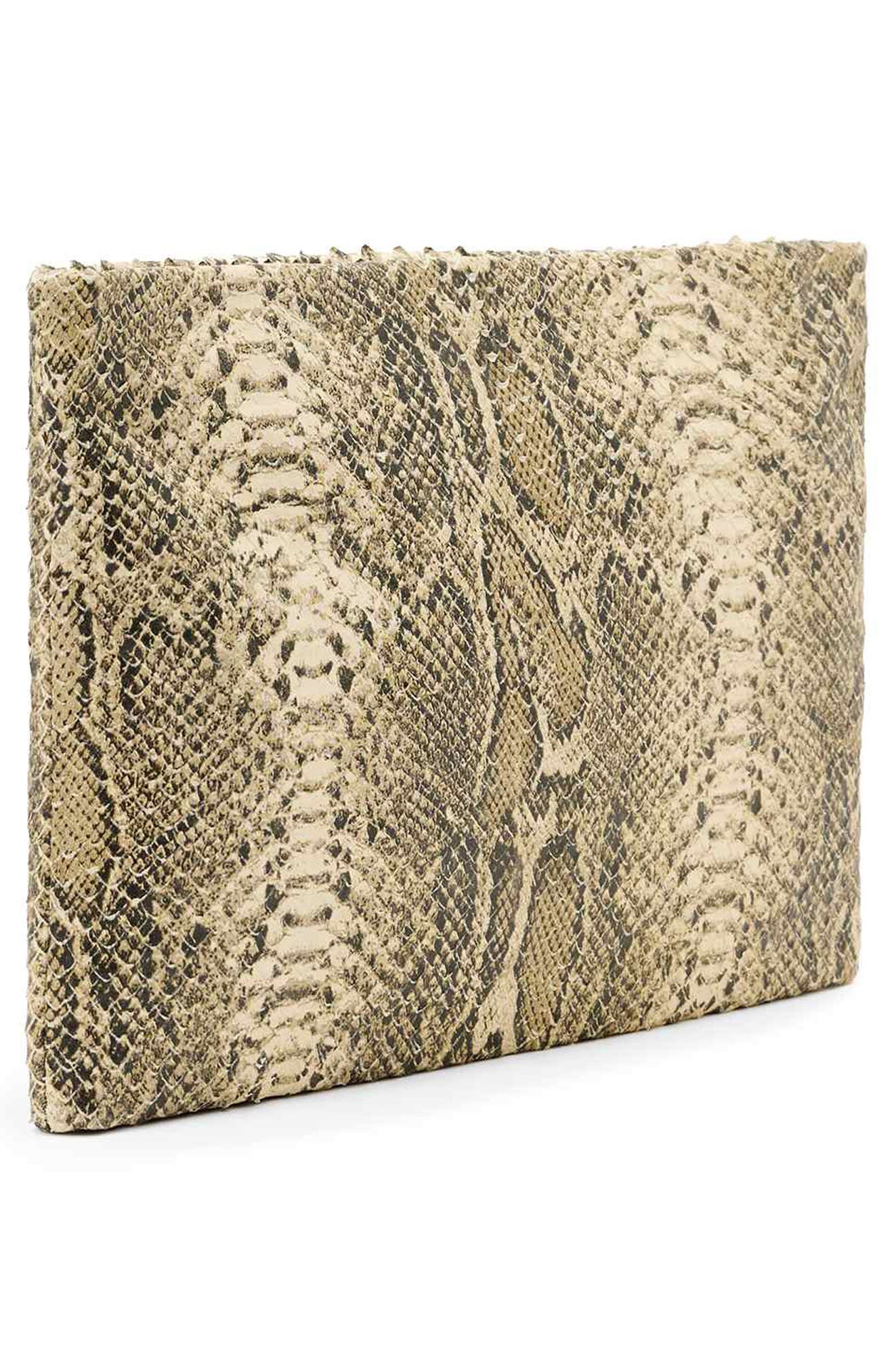AllSaints Bettina Snakeskin Embossed Leather Clutch, Alternate, color, Desert White