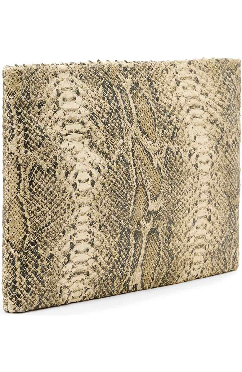 AllSaints Bettina Snakeskin Embossed Leather Clutch, Alternate, color, Desert White