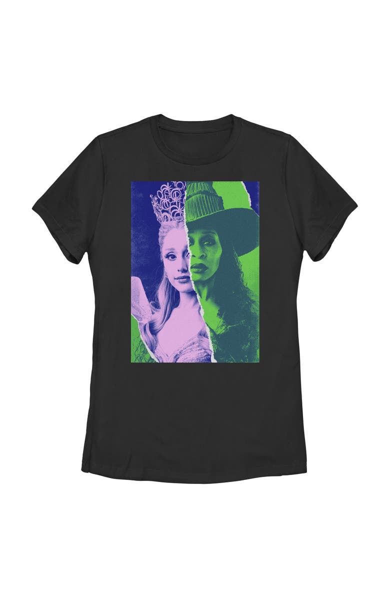 Wicked: For Good Women's Wicked For Good Glinda and Elphaba Tonal Poster  Graphic T-Shirt, Main, color, Black