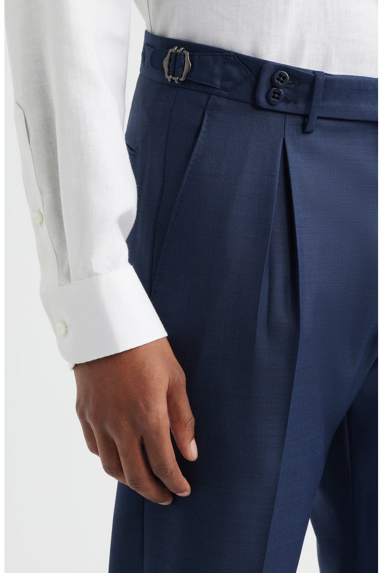 Danny Pleated Solid Wool Dress Pants, Alternate, color, BLUE