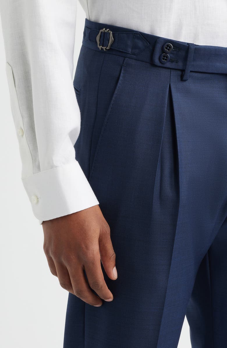 Zanella Danny Pleated Solid Wool Dress Pants, Alternate, color, Blue