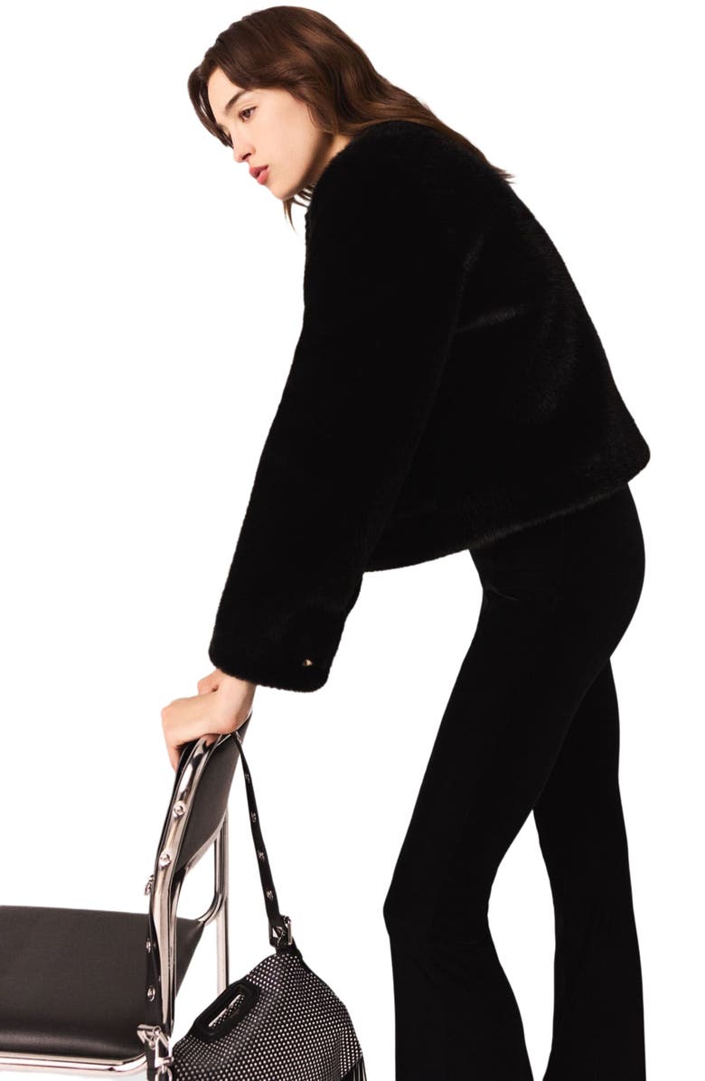 maje Stretch velour trousers, Alternate, color, Black