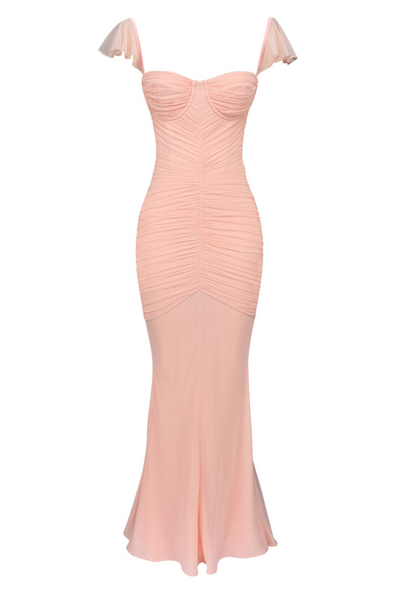 Antonella Ruched Mesh Dress, Alternate, color, PEACH