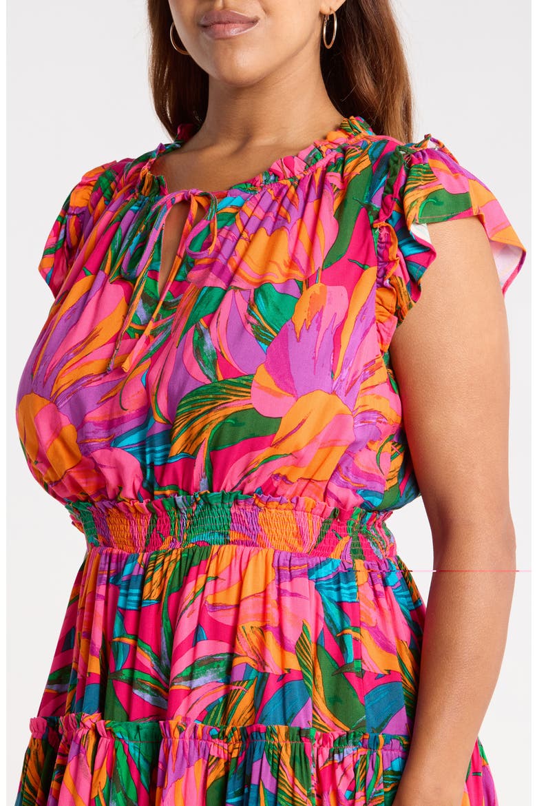 Beal Toledo Tropical Tiered Dress, Alternate, color, GREEN ORANGE MULTI