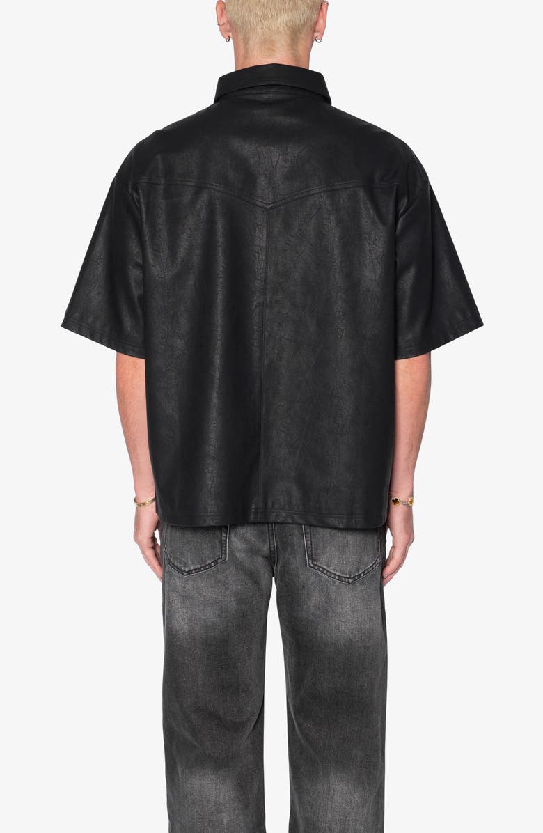 mnml Short Sleeve Faux Leather Shirt, Alternate, color, Black