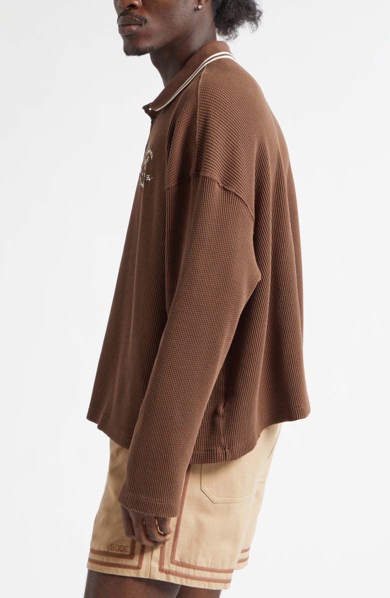 Bode Geneva Waffle Knit Cotton Polo, Alternate, color, Dark Brown