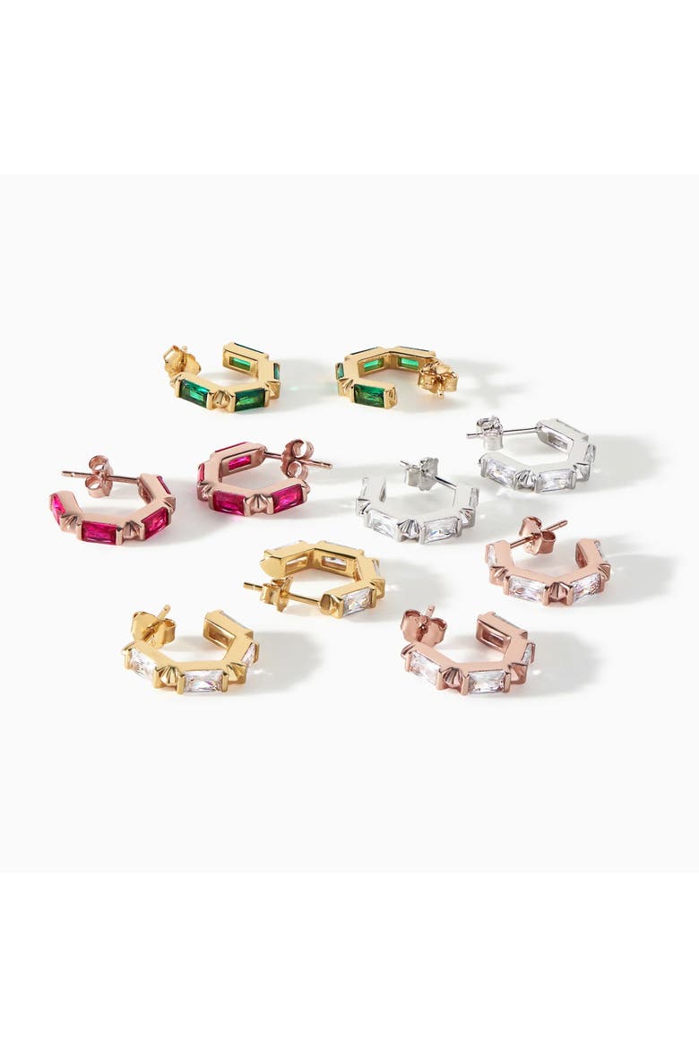 The Claire Hoop Huggies Earrings, Alternate, color, Rose Gold White CZ