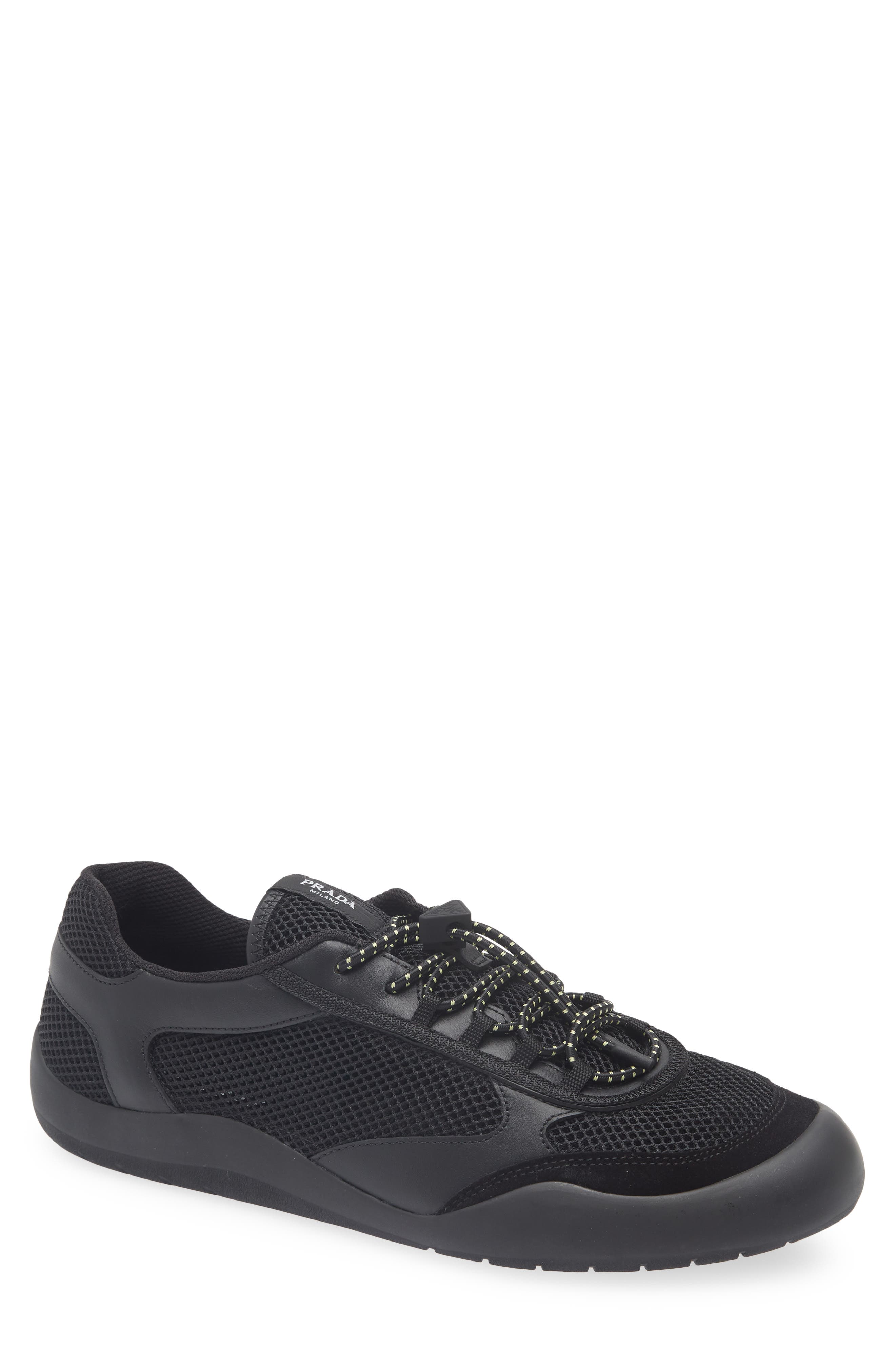 Prada Speedrock Mixed Media Sneaker, Main, color, Nero