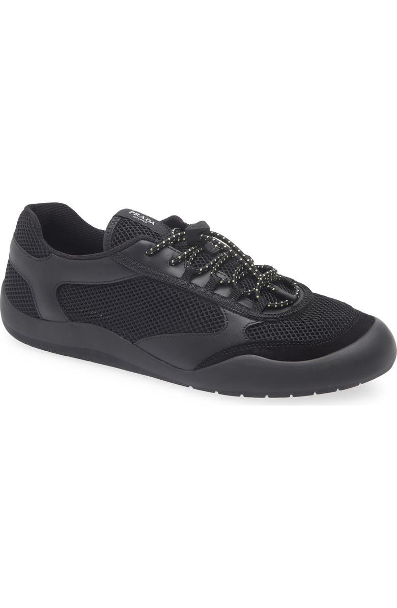 Prada Speedrock Mixed Media Sneaker, Main, color, Nero
