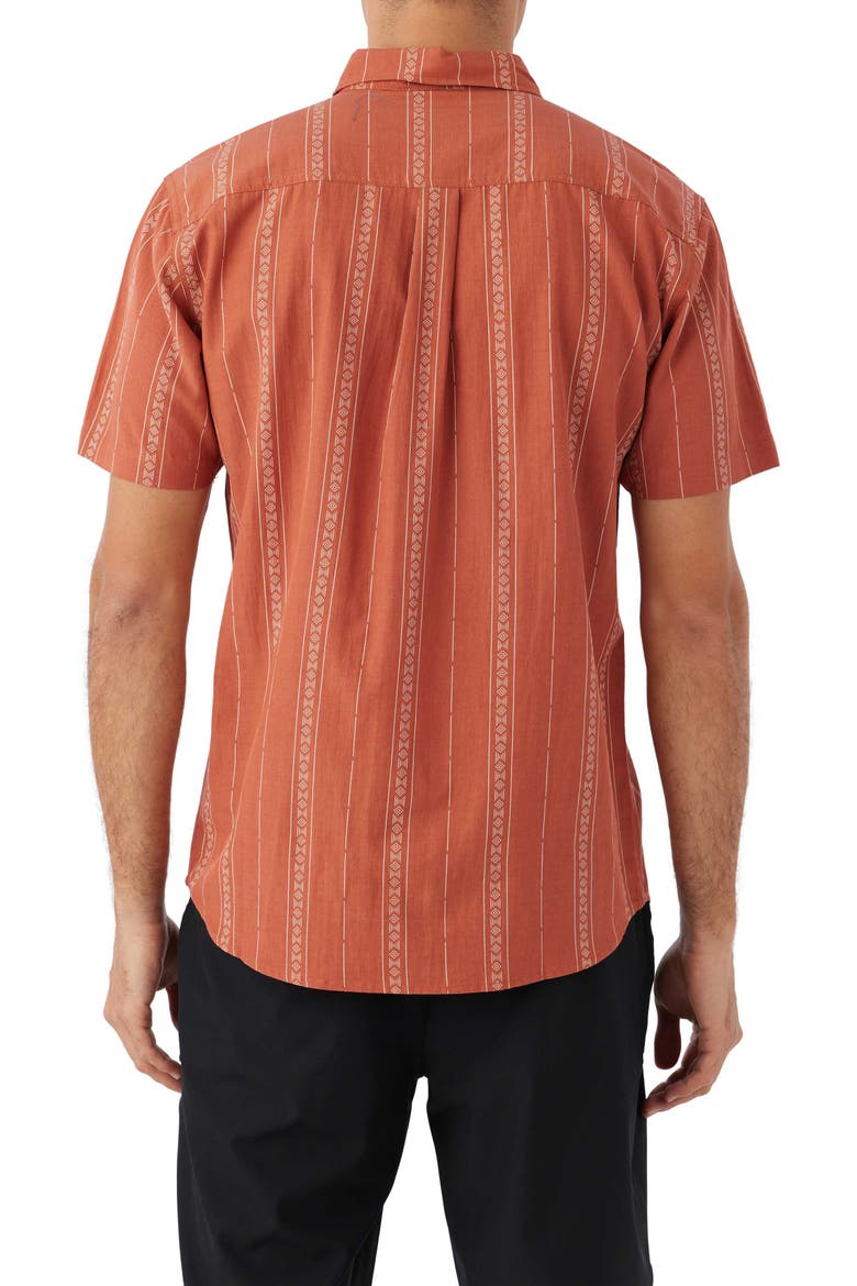 Oasis Frond Print Short Sleeve Button-Up Shirt, Alternate, color, CLAY