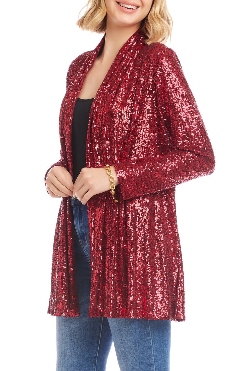Karen Kane Sequin Open Front Jacket, Alternate, color, Ruby